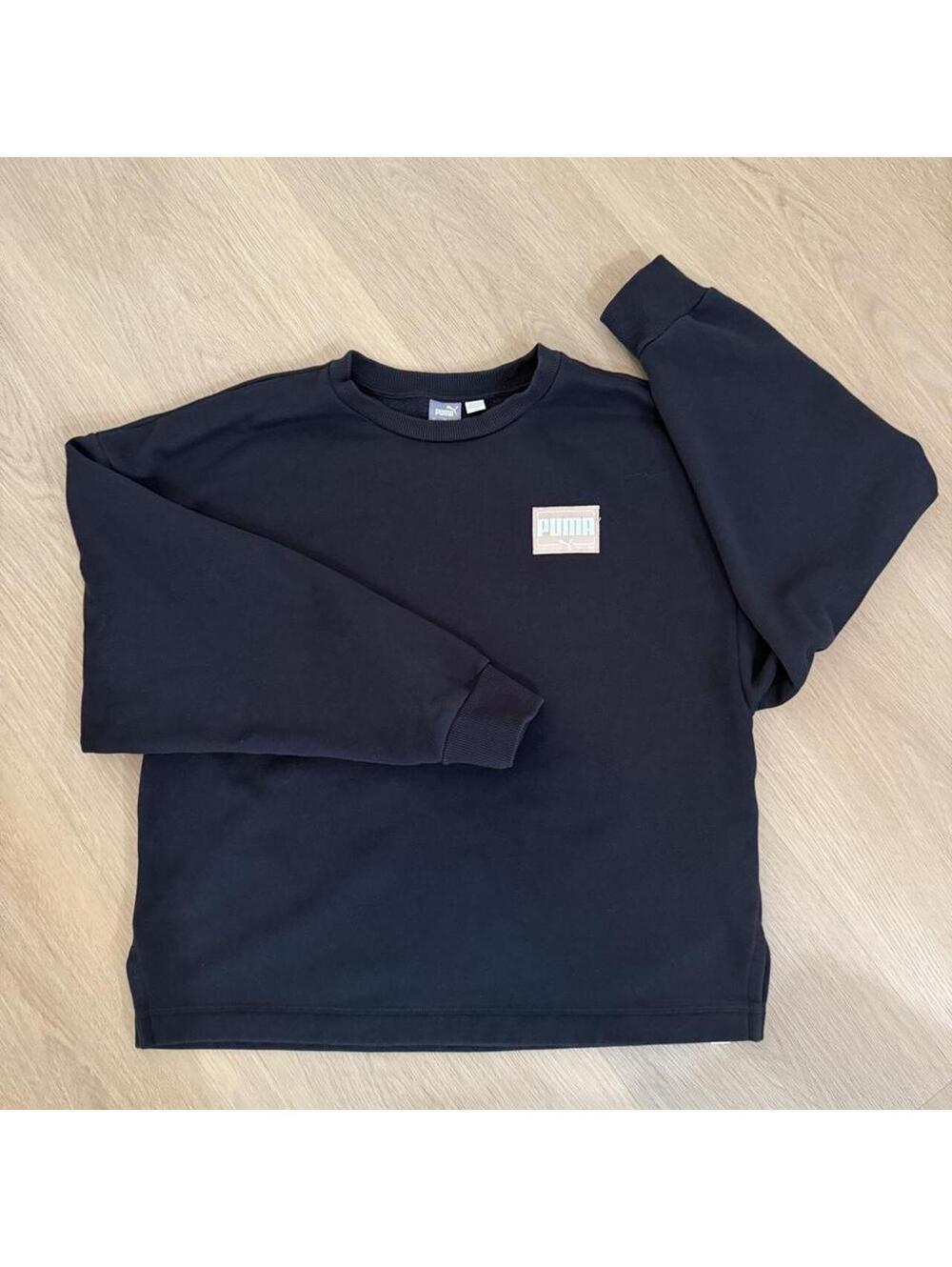 Black Puma Crewneck Sweatshirt with Rectangular Logo Patch Size Medium